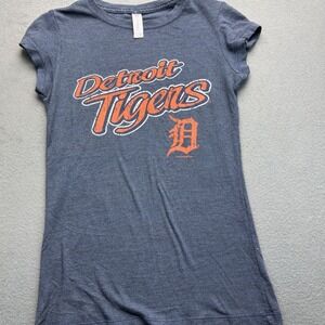 Majestic Athletic Detroit Tigers Graphic T Shirt Blue Orange Womens Small